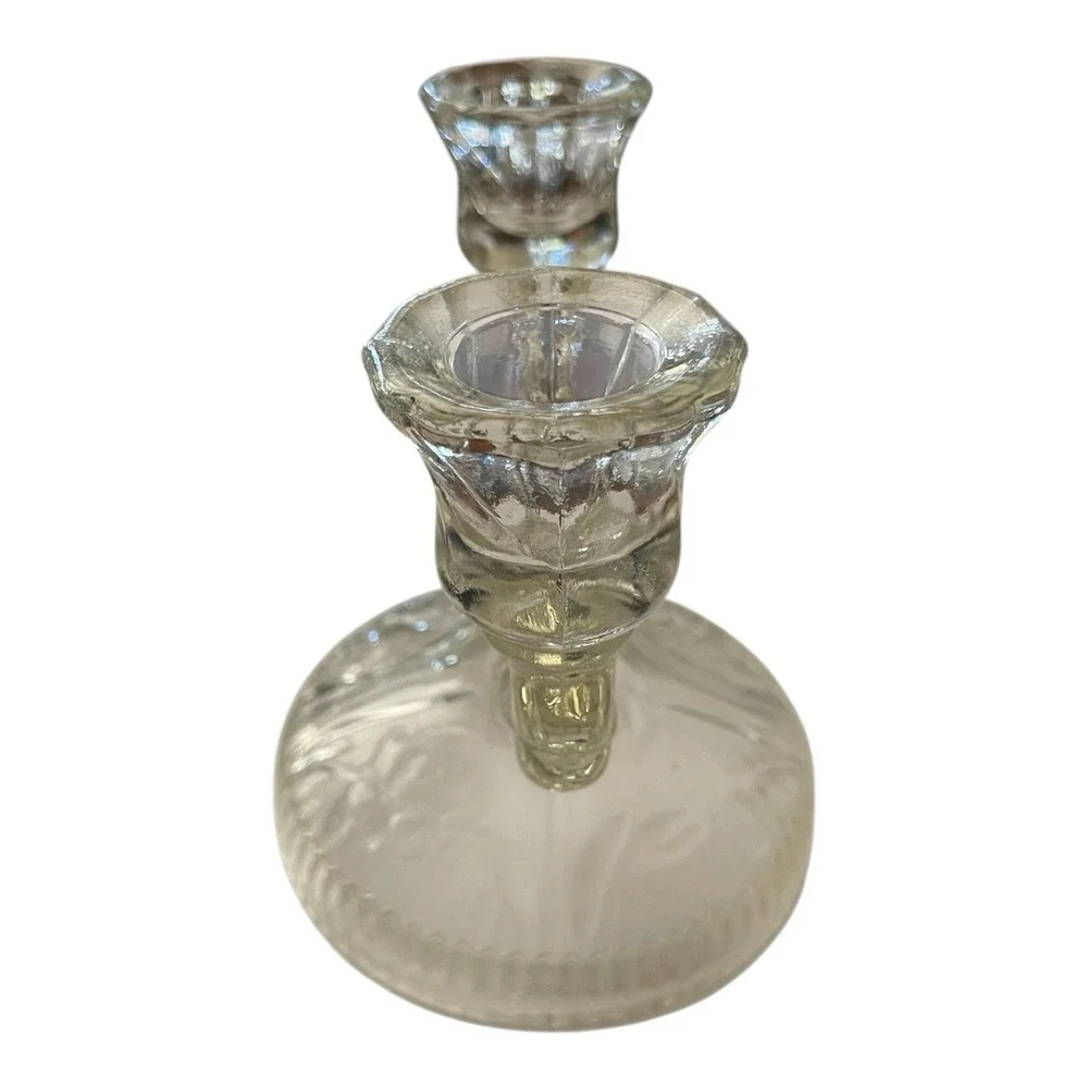 Jeannette Iris & Herringbone Depression Glass‎ Double Candlestick Holder